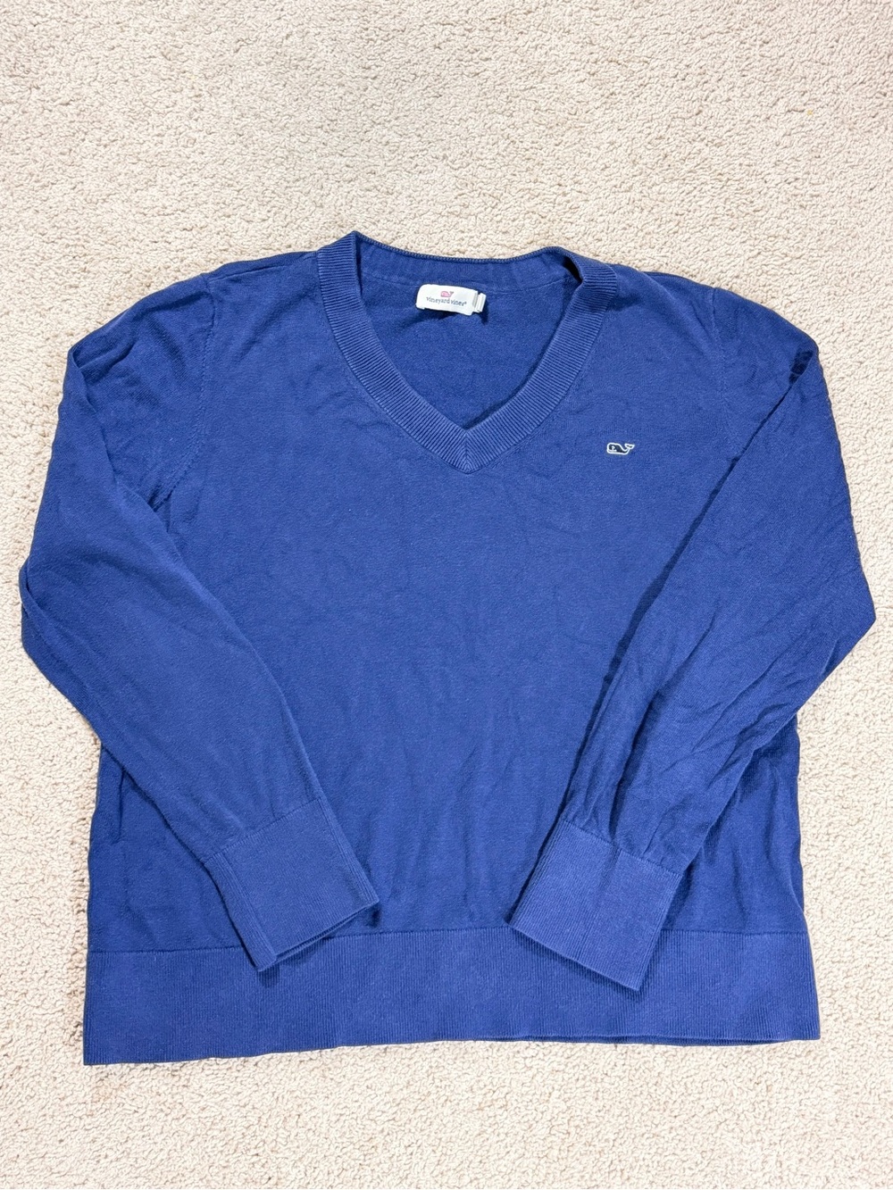 Vineyard Vines Blue V-Neck Long Sleeve Cotton Sweater Women’s Size XL Logo Whale
